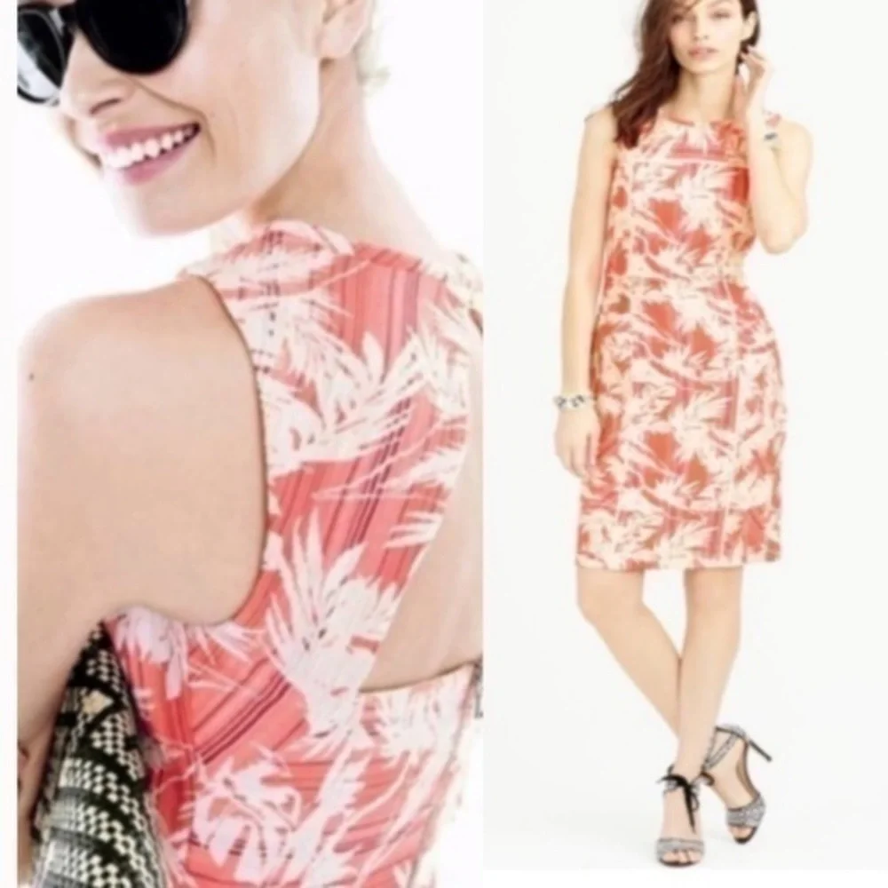 J. Crew Sun-Faded Tropical Sheath Sleeveless Pink/Cream Open Back Dress Size 2